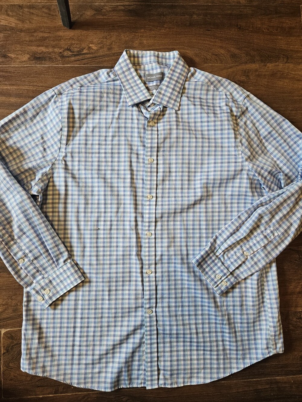 Michael Kors Men's Blue Plaid Button-Front Dress Shirt sz Lg XL 17.5. #H